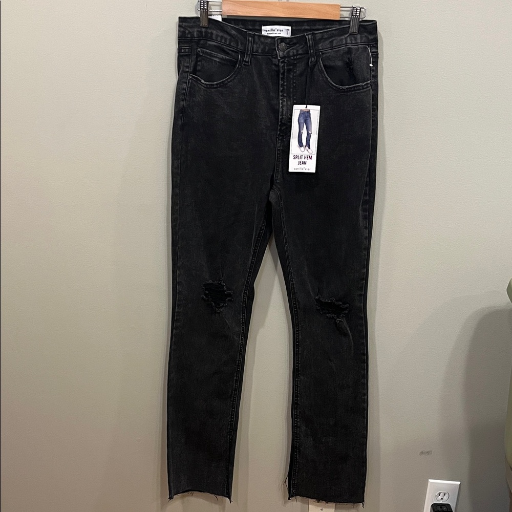 Vanilla Star Black Distressed Split Hem Jeans